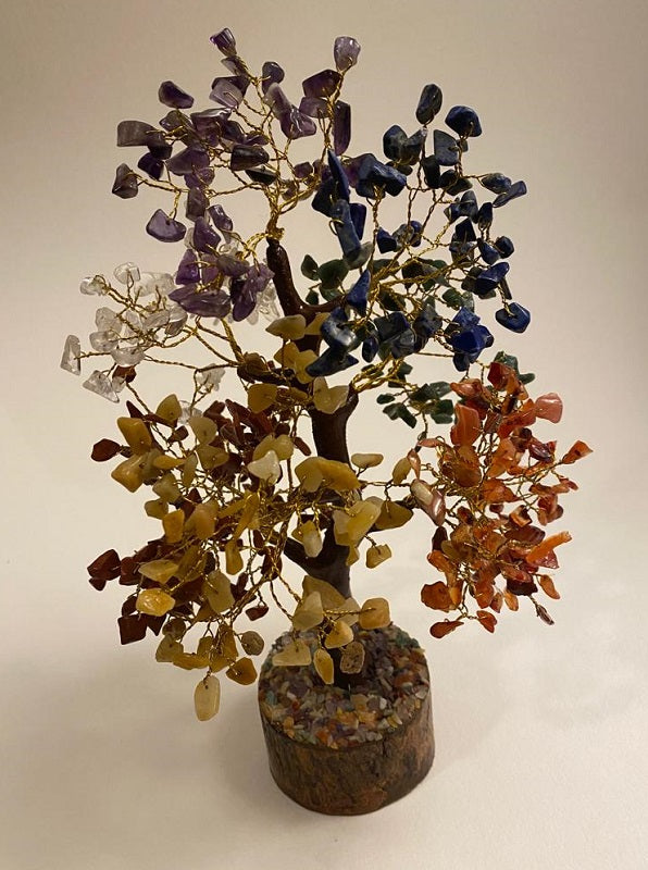 A beautifully crafted Seven Chakra Gemstone Money Tree featuring 500 natural gemstone chips, symbolizing prosperity and positive energy.