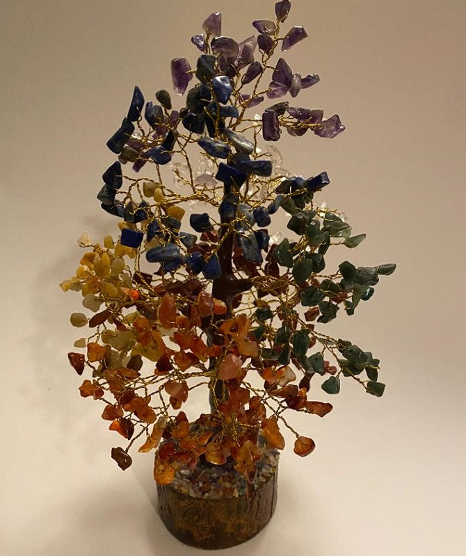 A beautifully crafted Seven Chakra Gemstone Money Tree featuring 500 natural gemstone chips, symbolizing prosperity and positive energy.