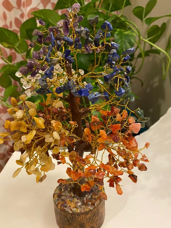 A beautifully crafted Seven Chakra Gemstone Money Tree featuring 500 natural gemstone chips, symbolizing prosperity and positive energy.