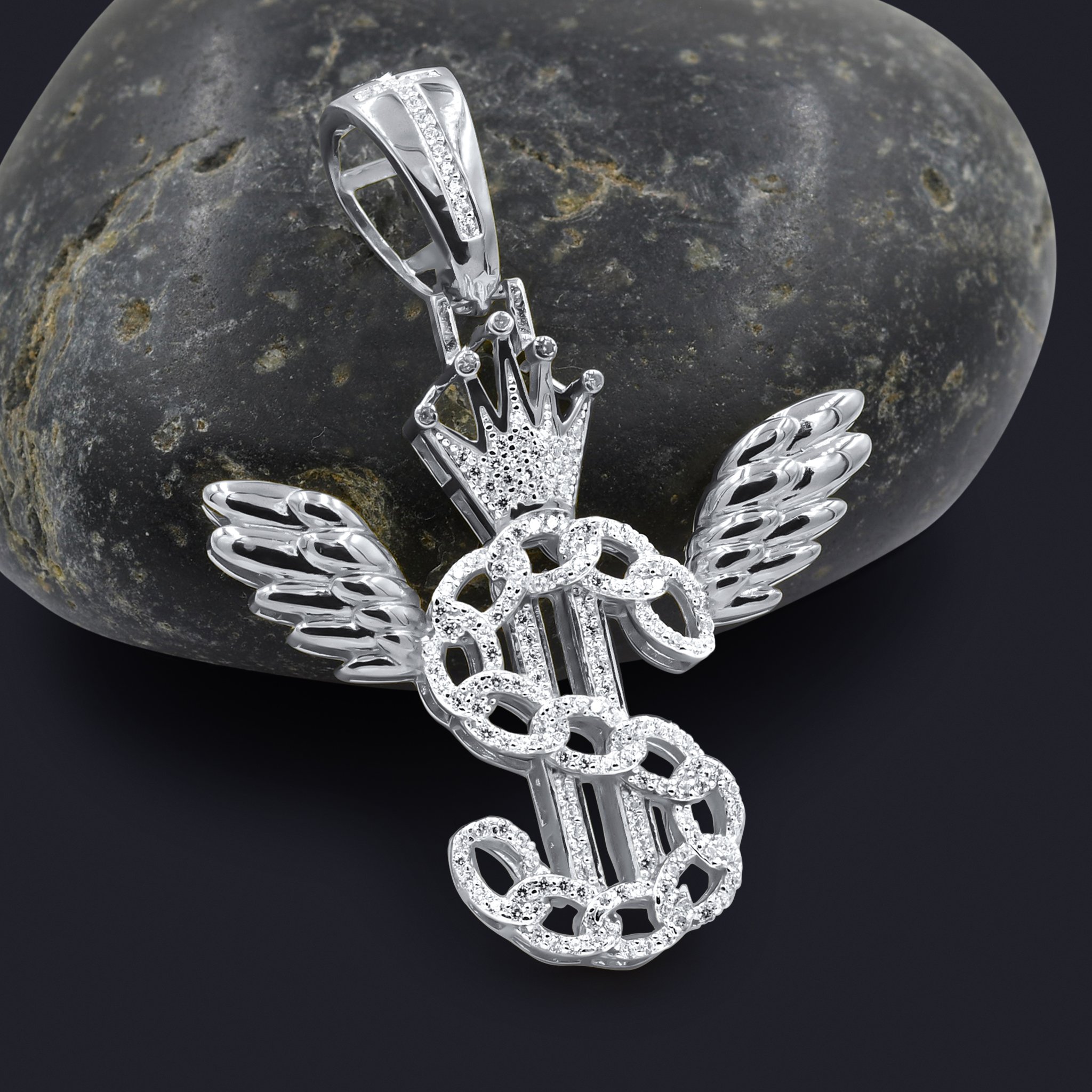 SHEKEL Pendant made of 925 sterling silver with cubic zircon stones, showcasing a dazzling design and elegant outline.