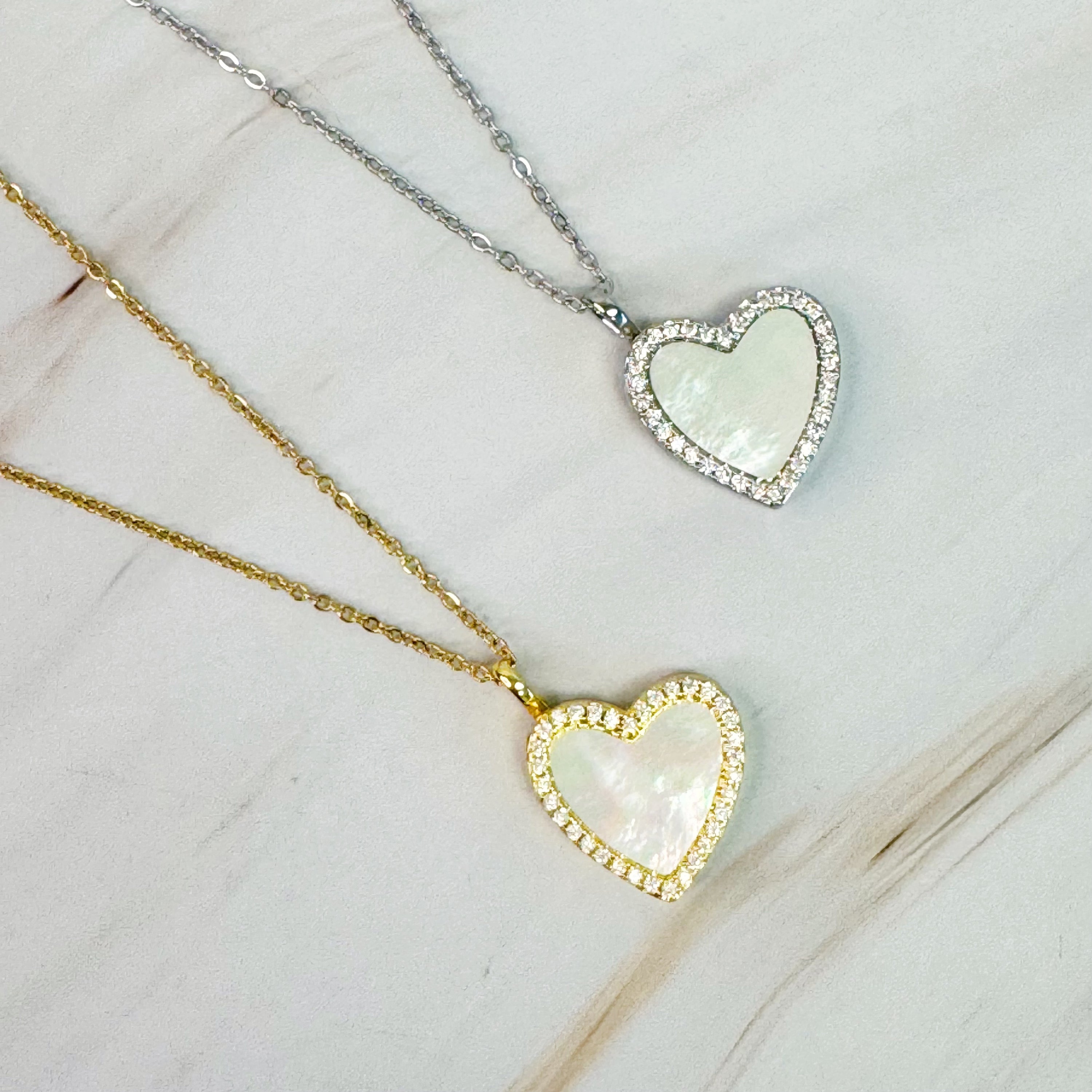 Elegant Shell Heart Locket Pendant Necklace with mother of pearl and gold plating, featuring a delicate design and adjustable chain.