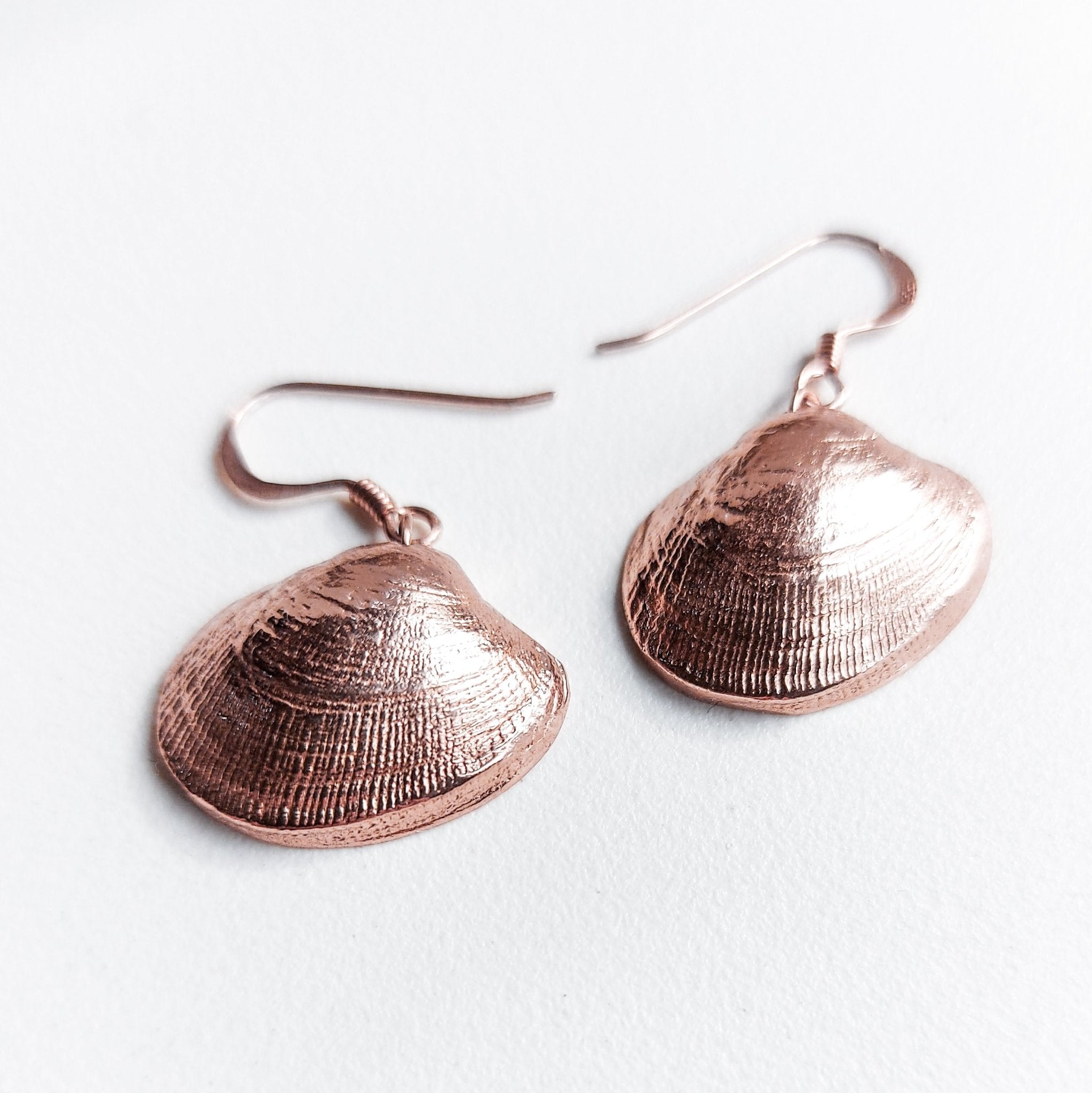 A pair of elegant silver seashell dangle earrings, showcasing intricate detailing and a shiny finish, perfect for ocean lovers.