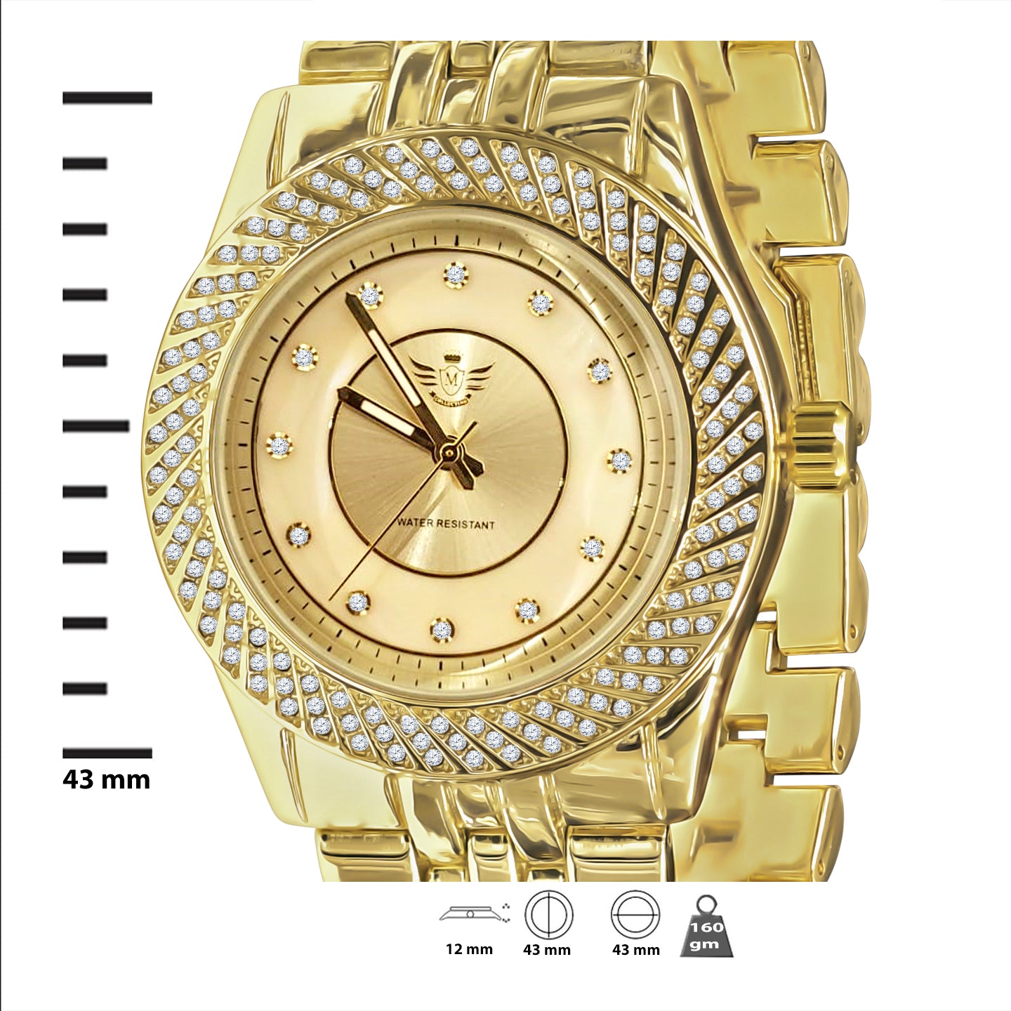 SHELLAC Hip Hop Metal Watch featuring a refulgent dial and European crystal bezel, showcasing a stylish design.