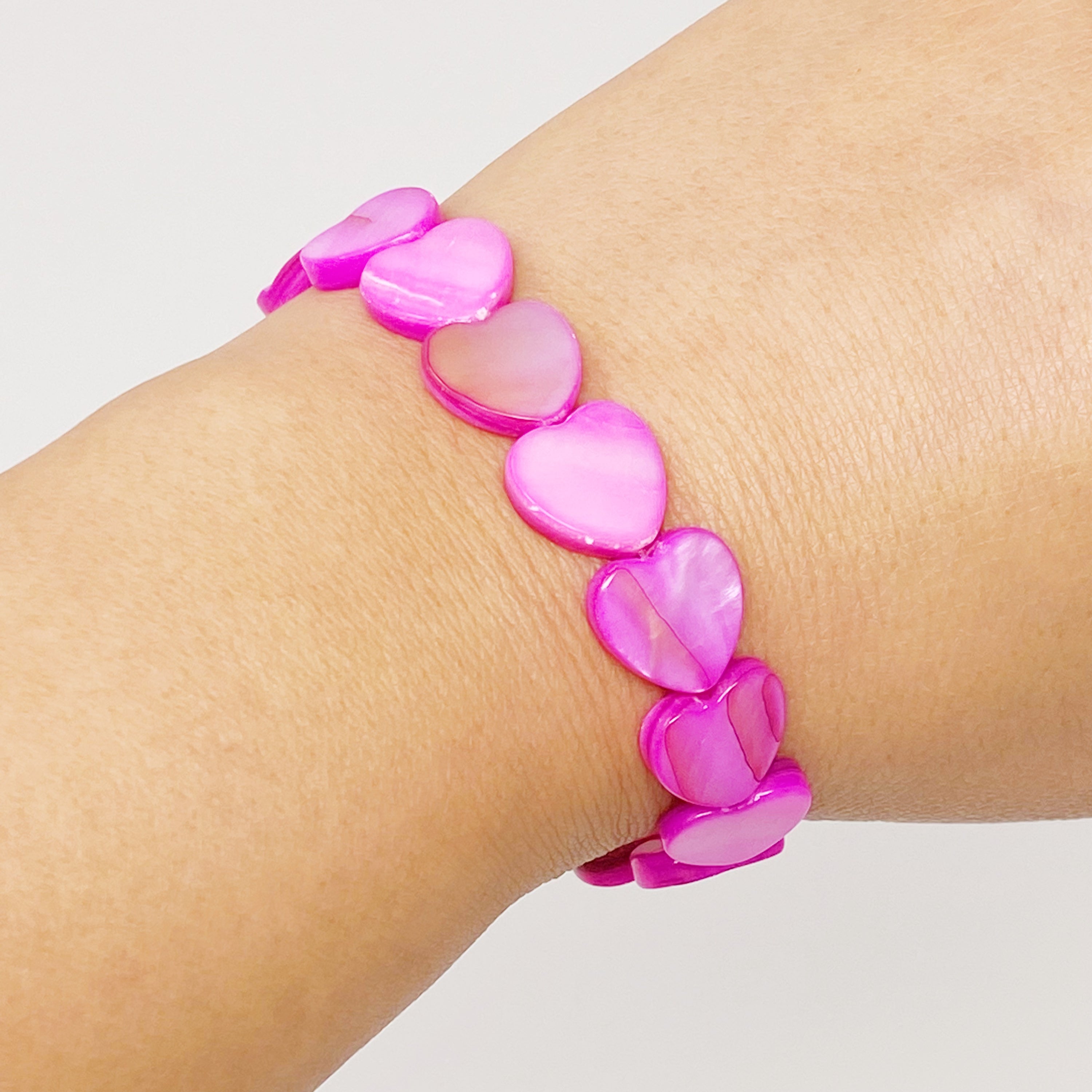 Colorful Shelly Heart Stretch Bracelet featuring heart-shaped shell beads in various hues, designed for comfort and style.