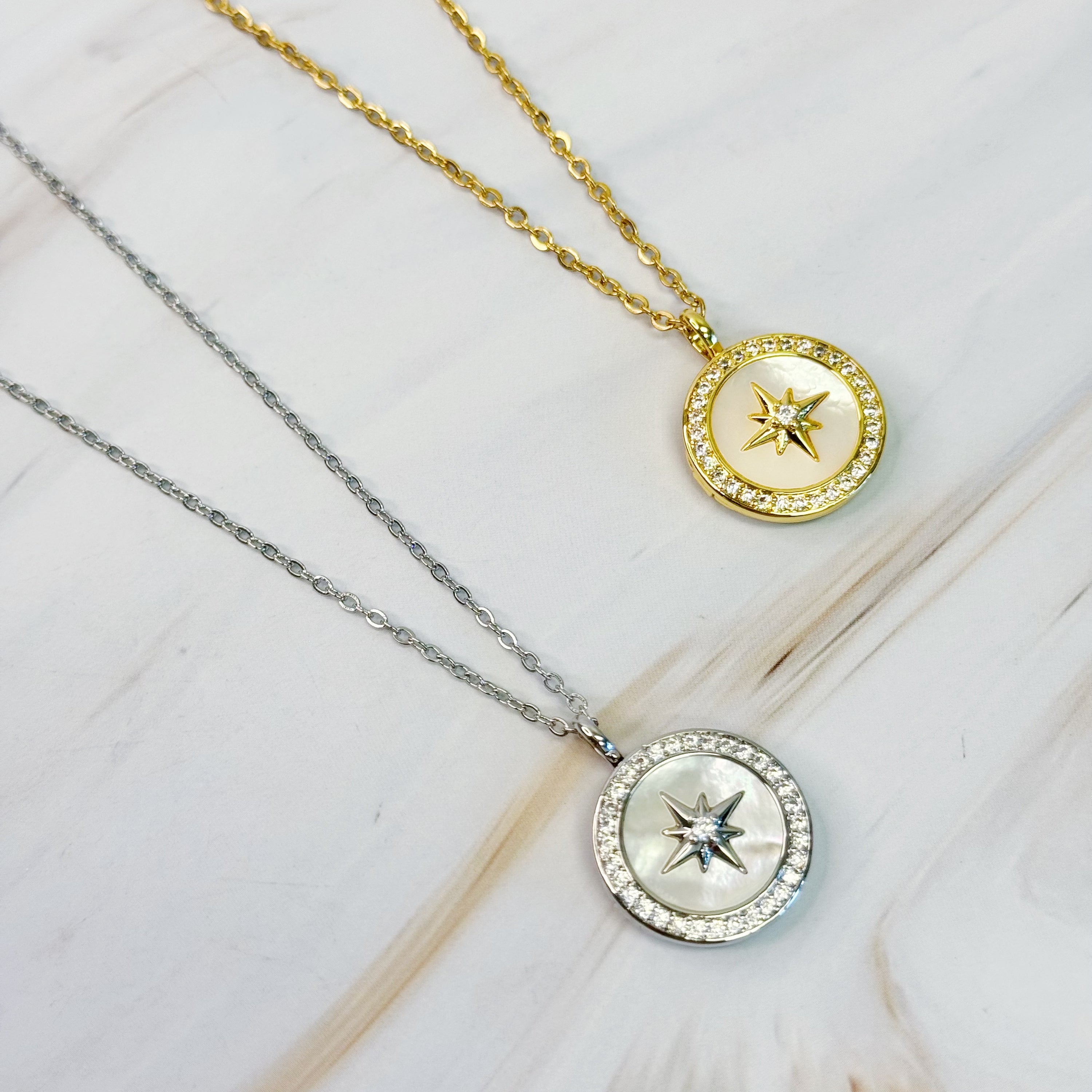 Shine Compass Open Locket Pendant Necklace featuring a round locket with a compass symbol and shiny stones, elegantly designed on an 18-inch chain.