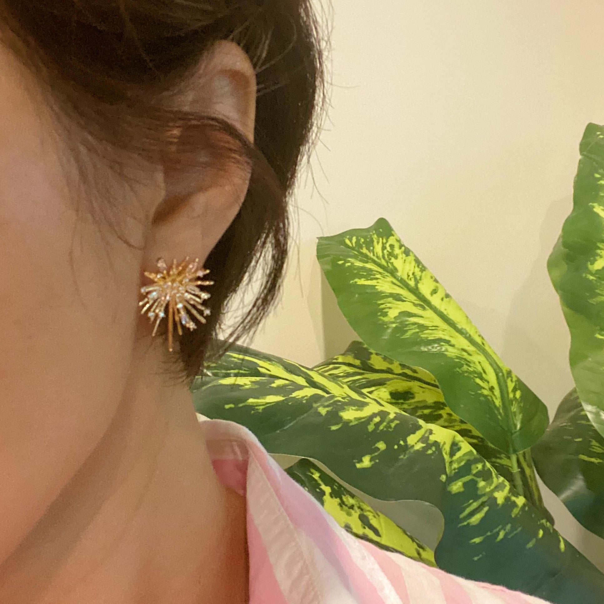 Shines Spreads Stud Earrings featuring a spiky design adorned with sparkling stones, perfect for any occasion.