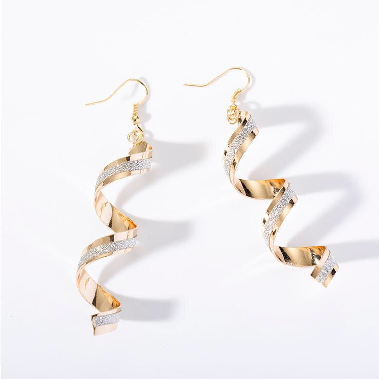 A pair of elegant Shining Frosted Spiral Earrings made from alloy, showcasing a unique spiral design with a frosted finish.