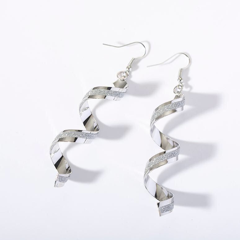 A pair of elegant Shining Frosted Spiral Earrings made from alloy, showcasing a unique spiral design with a frosted finish.