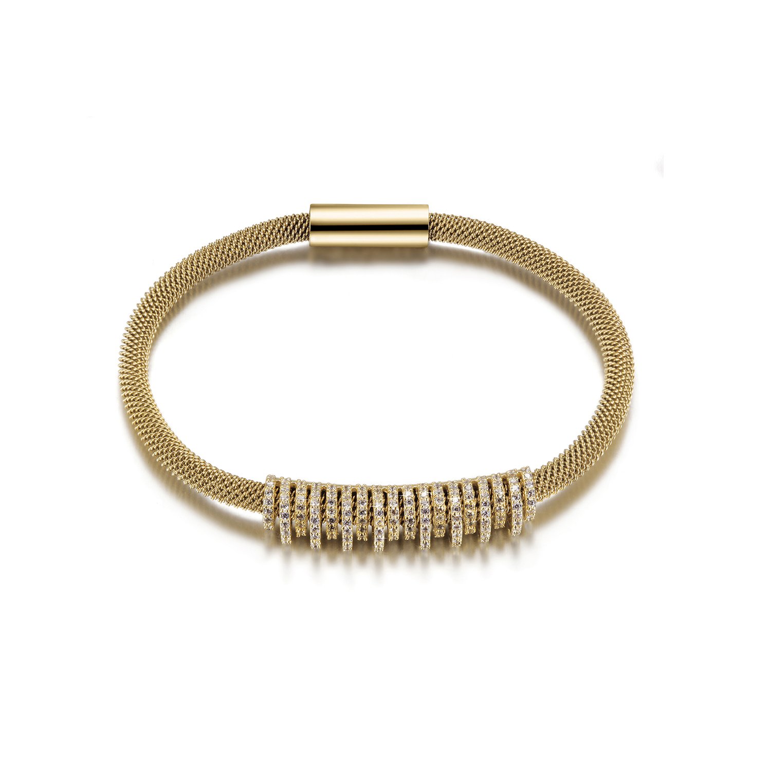 Shiny Parallel CZ Bangle made of surgical stainless steel with gold plating, featuring a sleek and modern design.