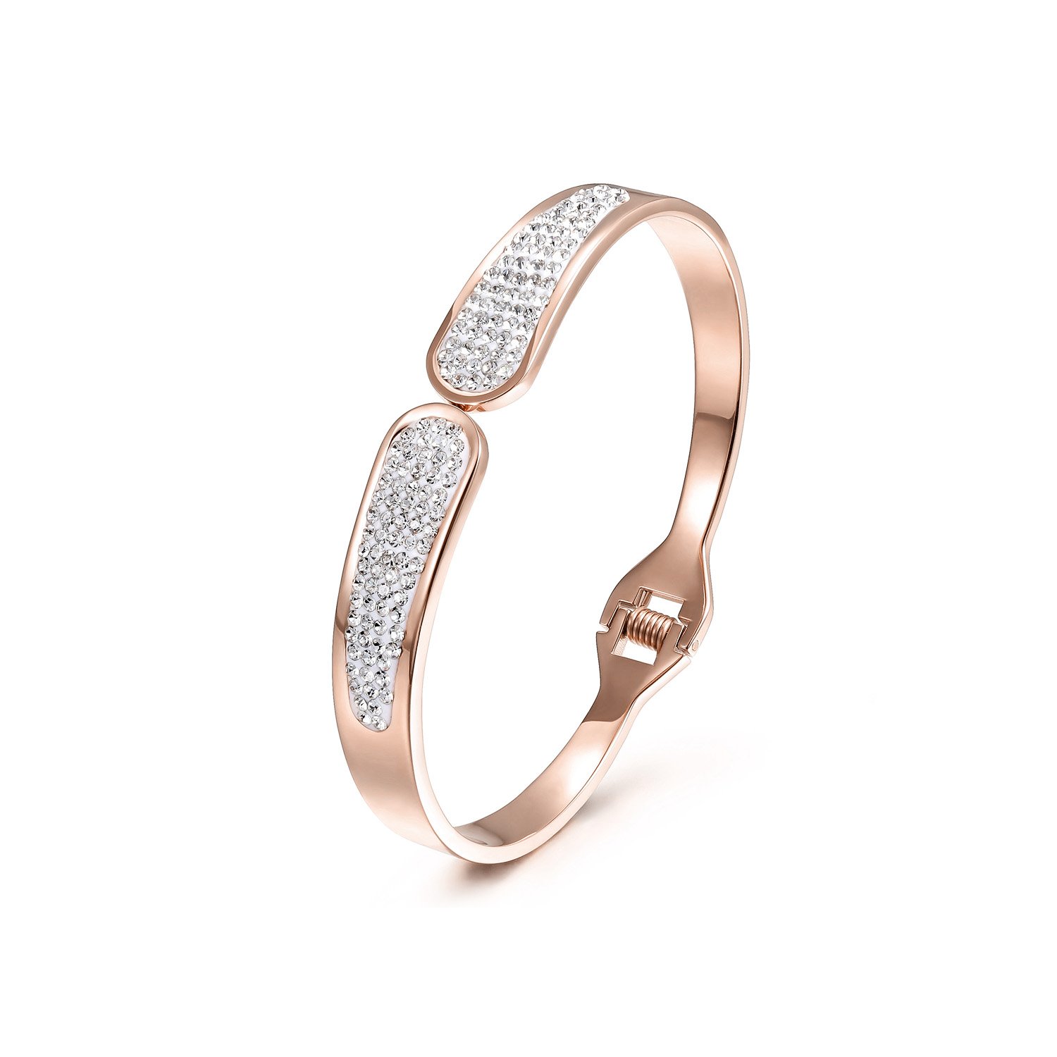 A shiny PAVÉ bangle bracelet made of stainless steel with 14K gold plating, featuring a luxurious pavé design.