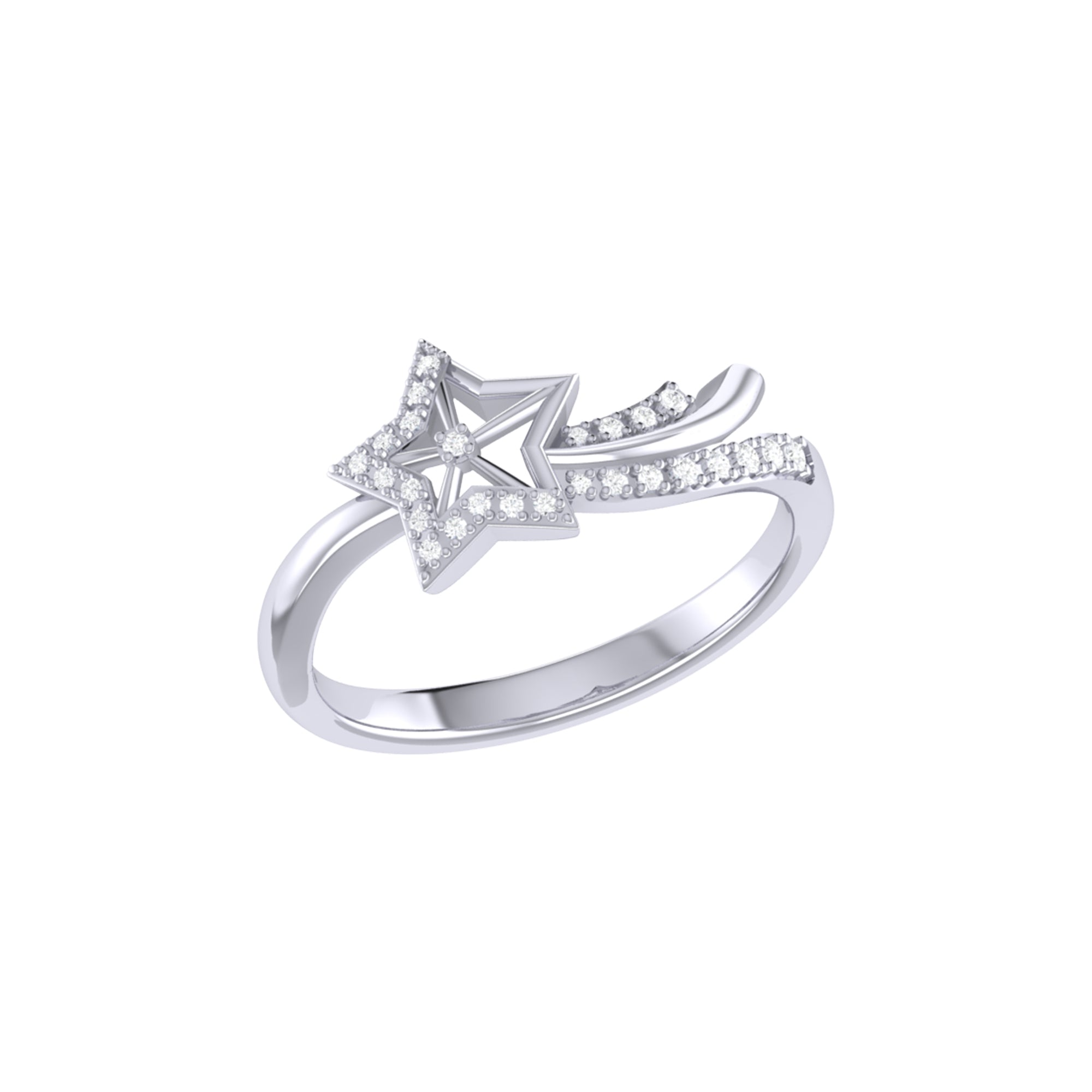 Shooting Star Sparkle Diamond Ring in Sterling Silver featuring genuine diamonds in a prong setting, elegantly displayed.