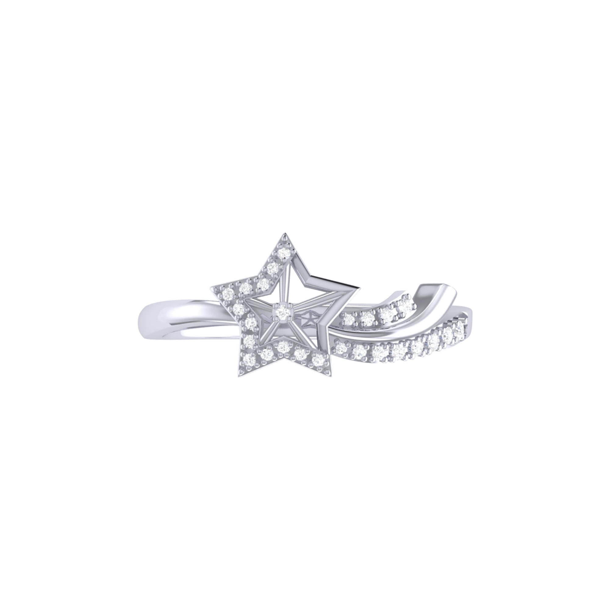 Shooting Star Sparkle Diamond Ring in Sterling Silver featuring genuine diamonds in a prong setting, elegantly displayed.