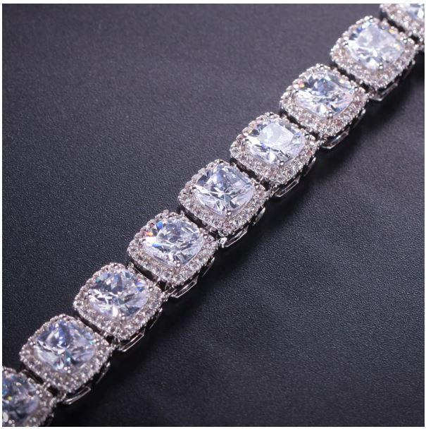 SHOWY 6MM Square Tennis Chain featuring Grade AAA Cubic Zircon stones, crafted by Bling Master Jewelry, available in Rhodium and Gold plating.