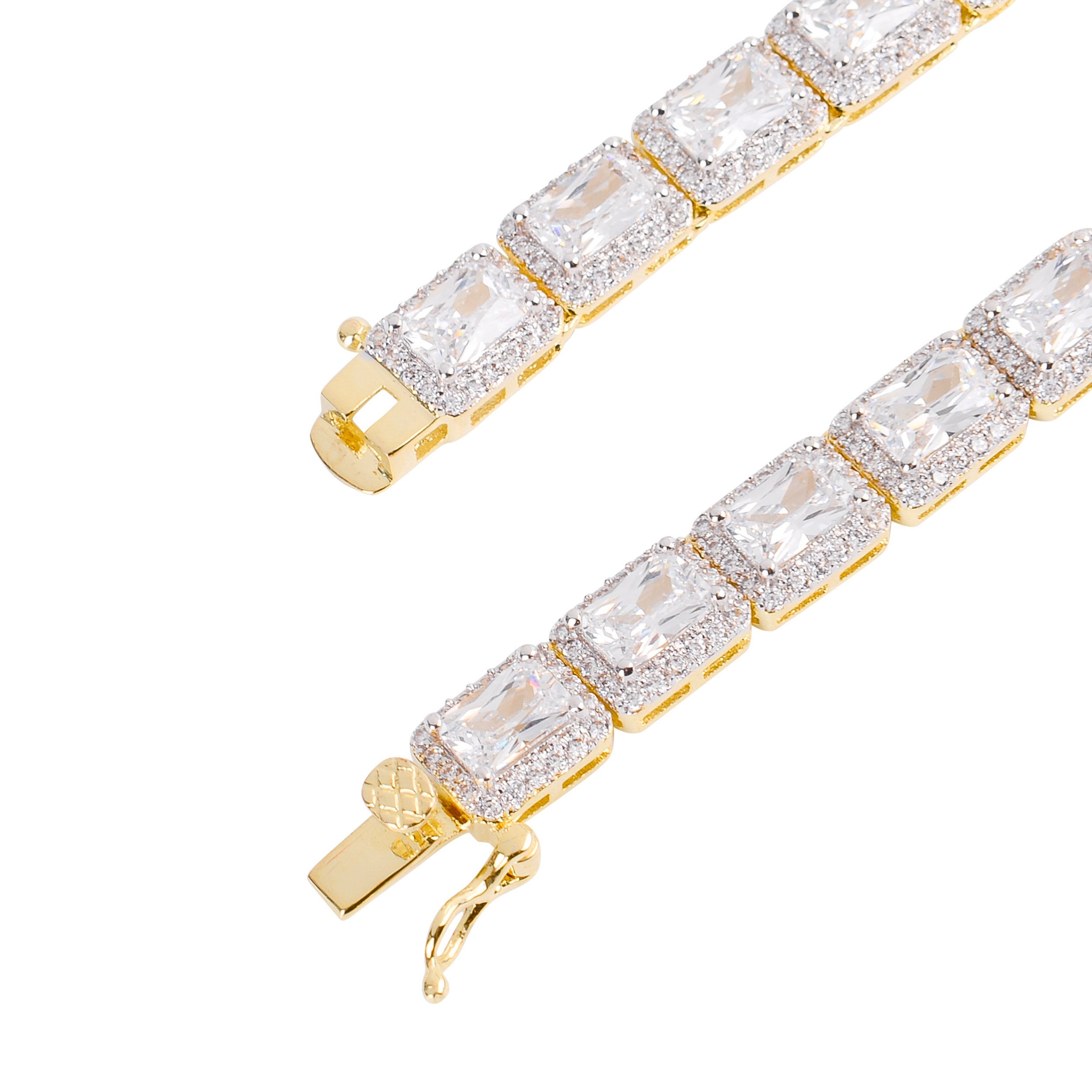 SHOWY Square Tennis Chain featuring Grade AAA Cubic Zircon, crafted from brass with rhodium and gold plating options.