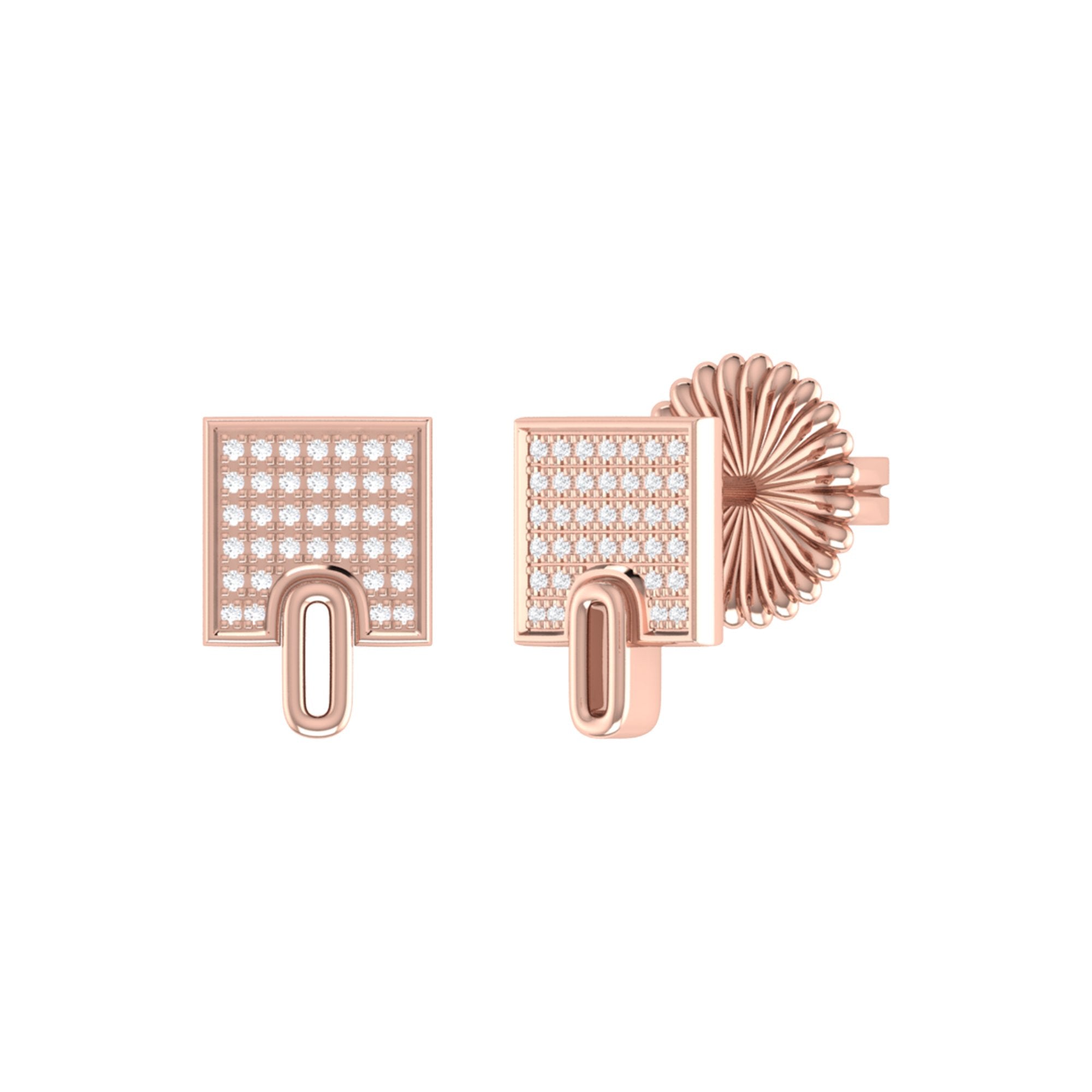 Elegant Sidewalk Square Diamond Stud Earrings in 14K Rose Gold Vermeil, featuring genuine diamonds set in a micro pave design.