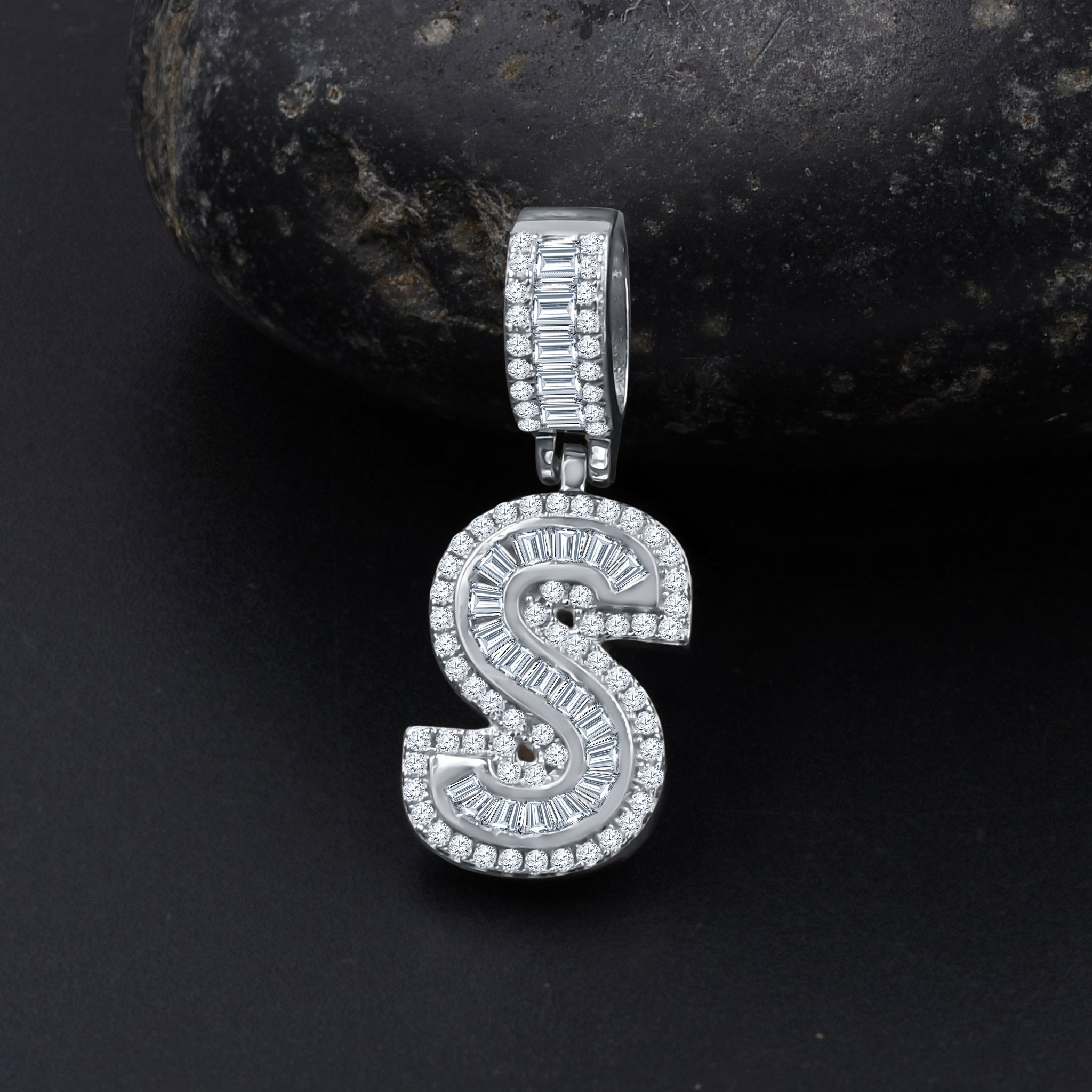 SIGNARY Silver Pendant featuring an initial design with cubic zirconia stones, crafted from 925 sterling silver.