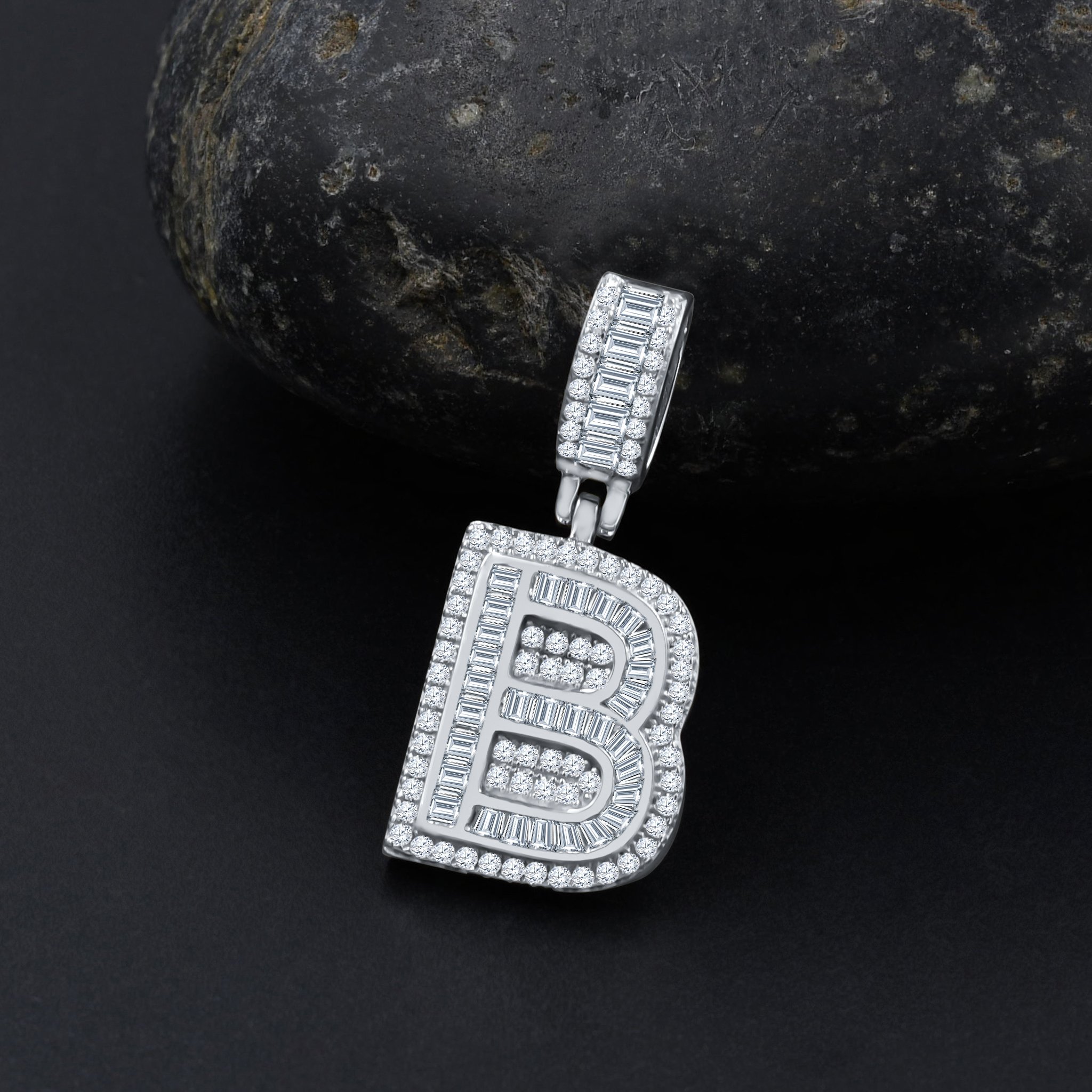 SIGNARY Silver Pendant featuring an initial design with cubic zirconia stones, crafted from 925 sterling silver.