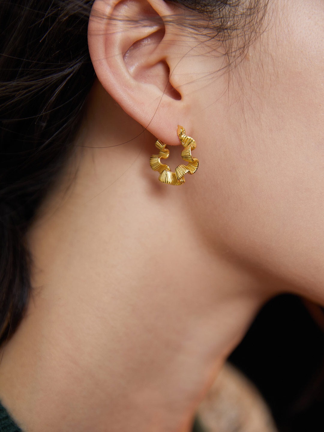 Elegant Silk Wreath Hoop Earrings made of gold vermeil, showcasing a unique design and luxurious finish.