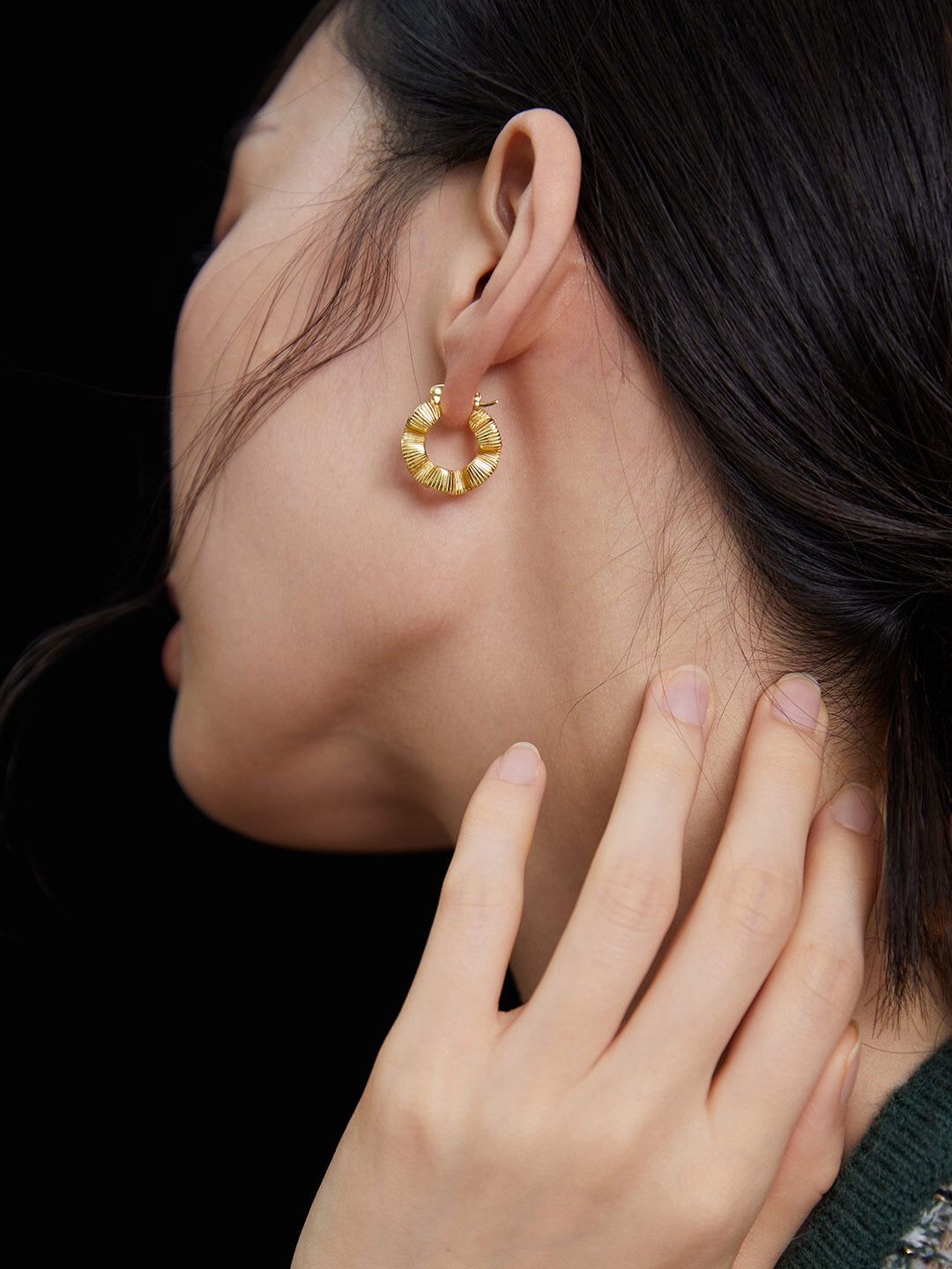 Elegant Silk Wreath Hoop Earrings made of gold vermeil, showcasing a unique design and luxurious finish.