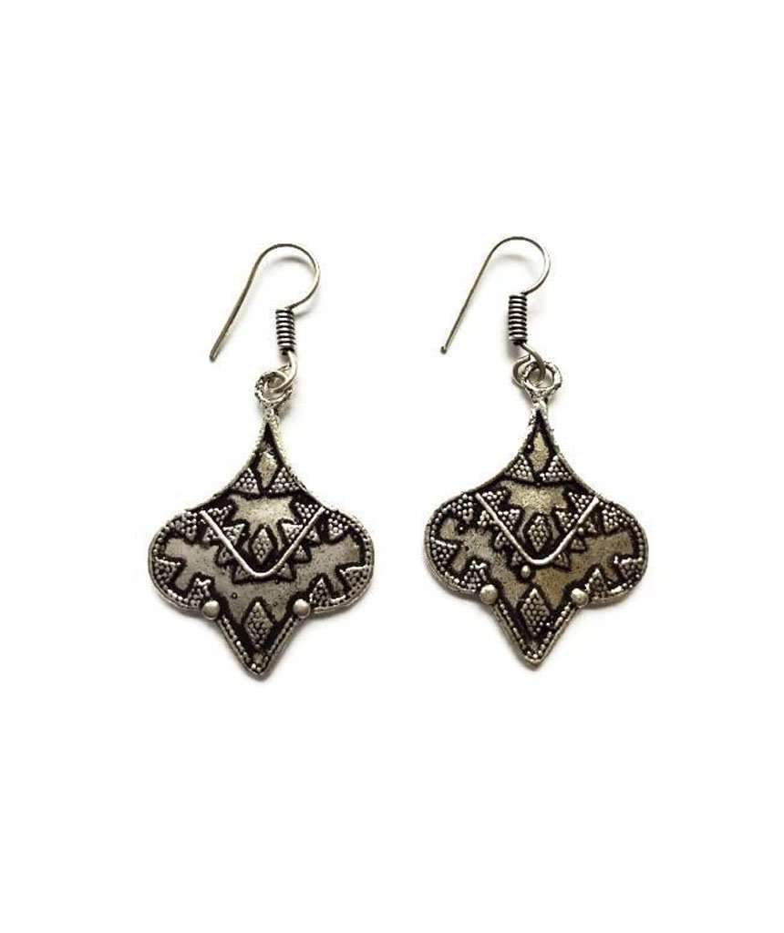 A pair of stunning silver ethnic earrings featuring intricate designs, perfect for festivals and everyday wear, made from hypoallergenic materials.