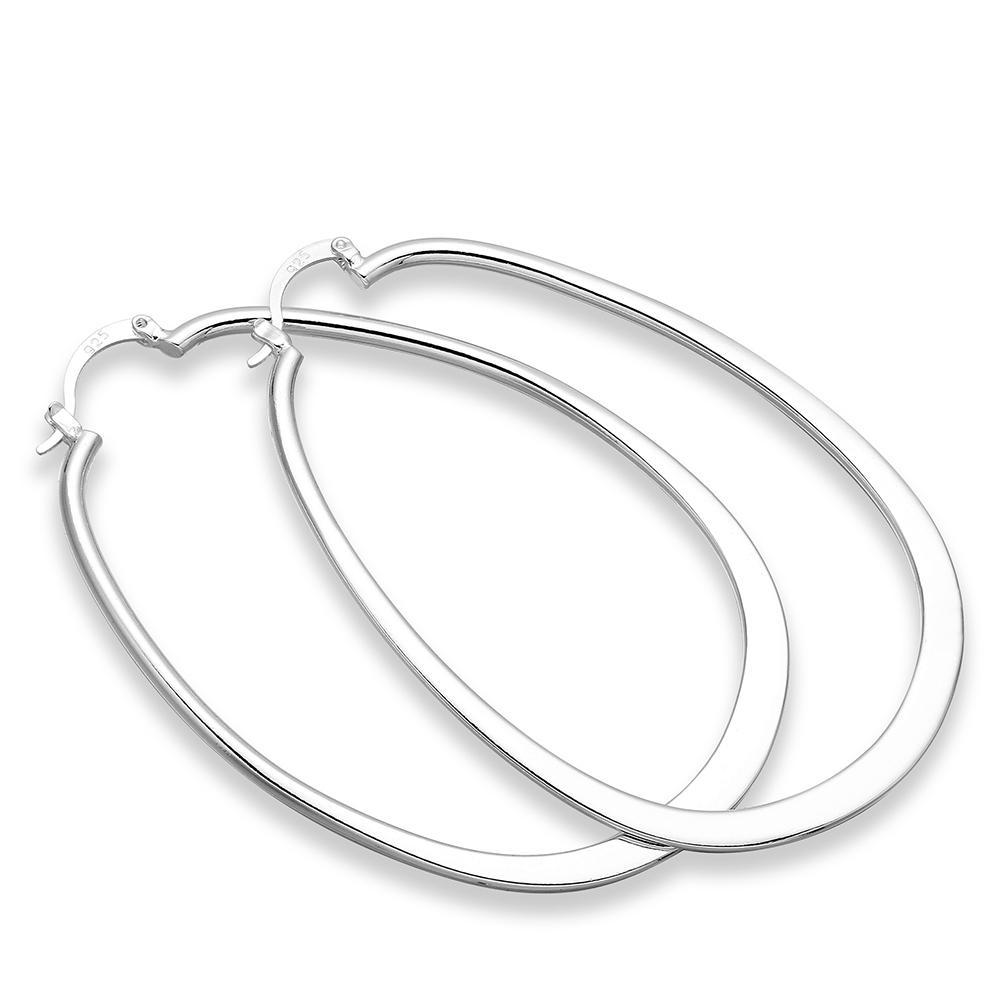 A pair of elegant silver hoop earrings made from 925 sterling silver plating, showcasing a sleek and chic design.