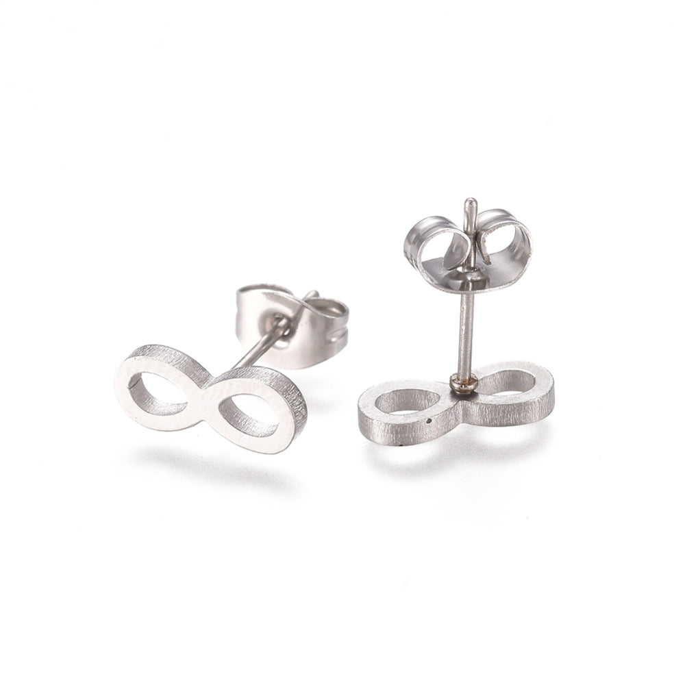 A pair of elegant Silver Infinity Stud Earrings, showcasing a timeless design with a golden finish, perfect for sensitive ears.