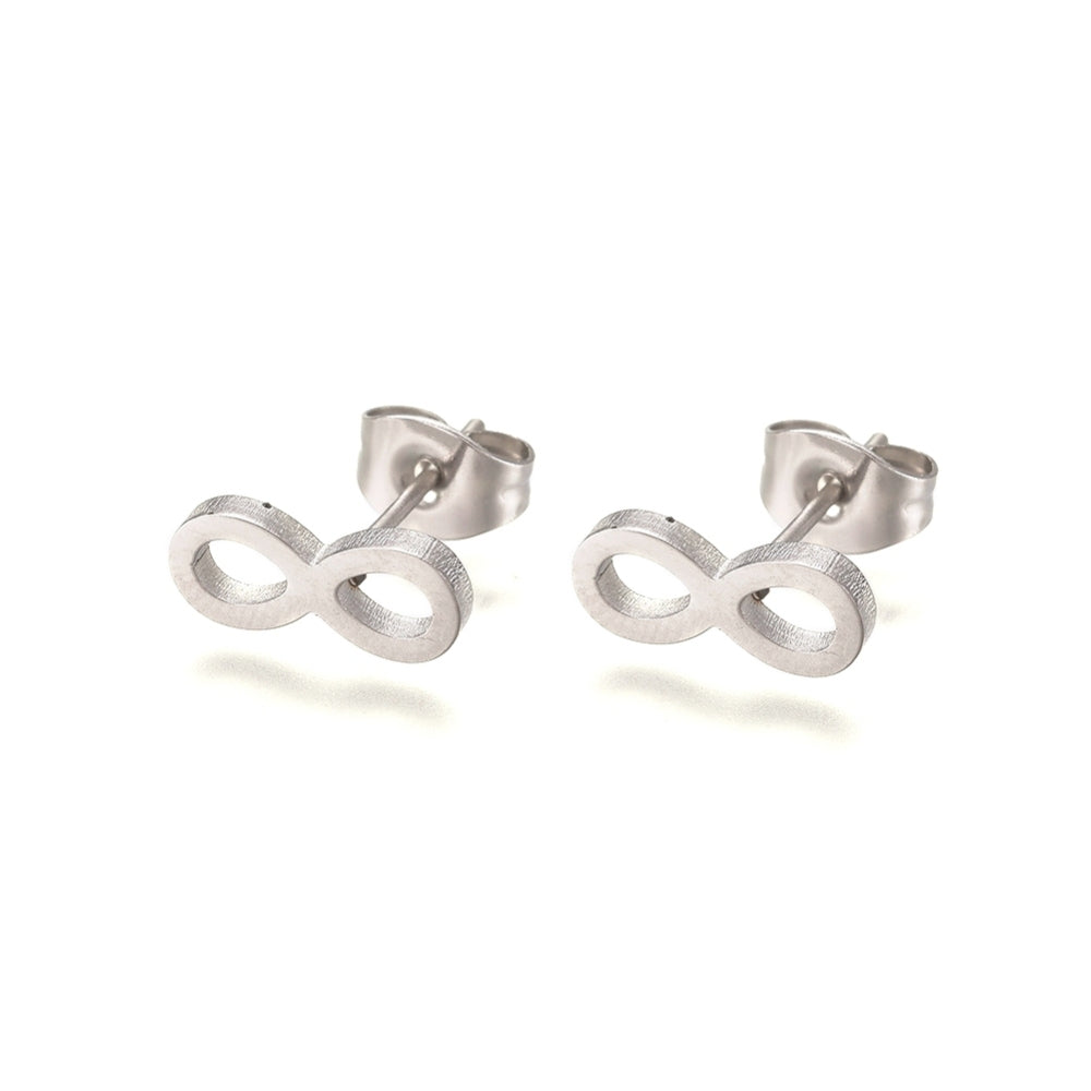 A pair of elegant Silver Infinity Stud Earrings, showcasing a timeless design with a golden finish, perfect for sensitive ears.