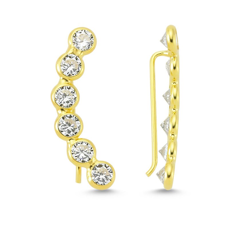 Elegant Silver Line Diamond Ear Cuffs & Climber Earrings made of 925 Sterling Silver with clear CZ crystals, available in various finishes.