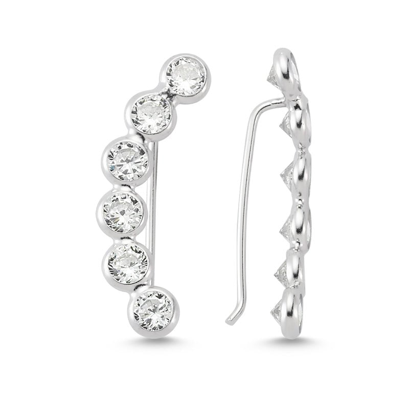 Elegant Silver Line Diamond Ear Cuffs & Climber Earrings made of 925 Sterling Silver with clear CZ crystals, available in various finishes.