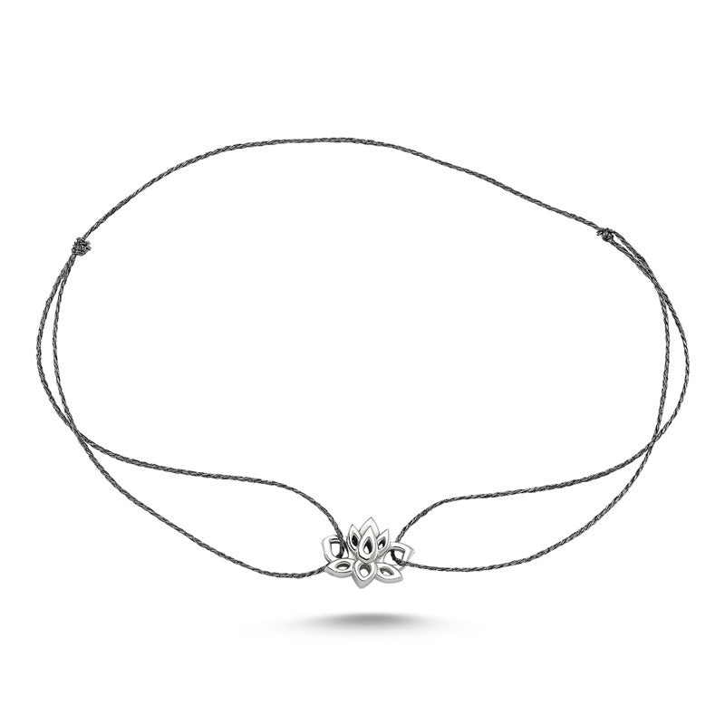 A delicate Silver Lotus Flower String Bracelet made of 925 sterling silver with a lotus flower charm, showcasing its elegant design.