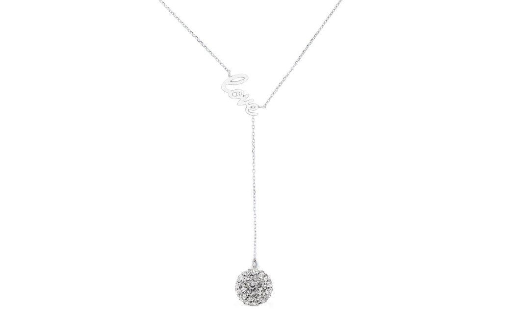 Elegant Silver Love Y Necklace featuring Austrian Elements crystals, white gold plated with a 2.5-inch drop.