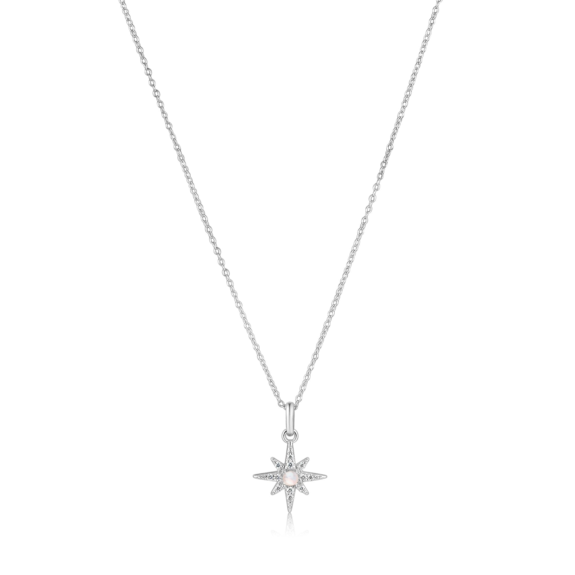 A beautiful Silver North Star Necklace featuring a 15mm pendant on an adjustable chain, symbolizing hope and guidance.