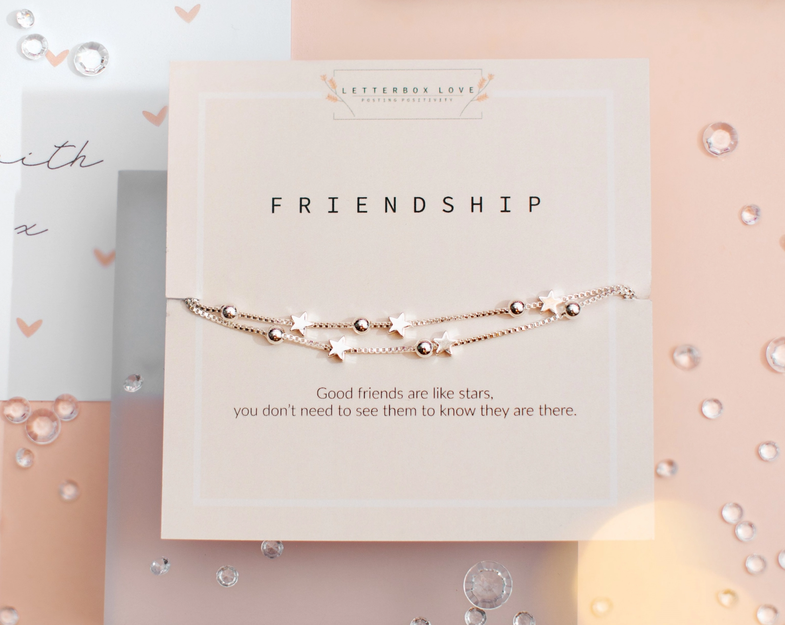 Silver Stars Friendship Bracelet featuring double strand design with star motifs, made from 925 sterling silver plated copper.