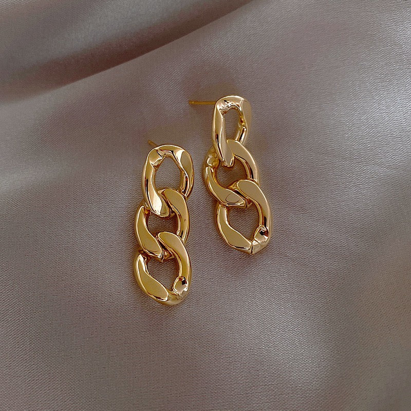 Simple Cuba Chain Earrings made of alloy and S925, featuring a stylish chain design, measuring 3.6cm by 1.2cm.