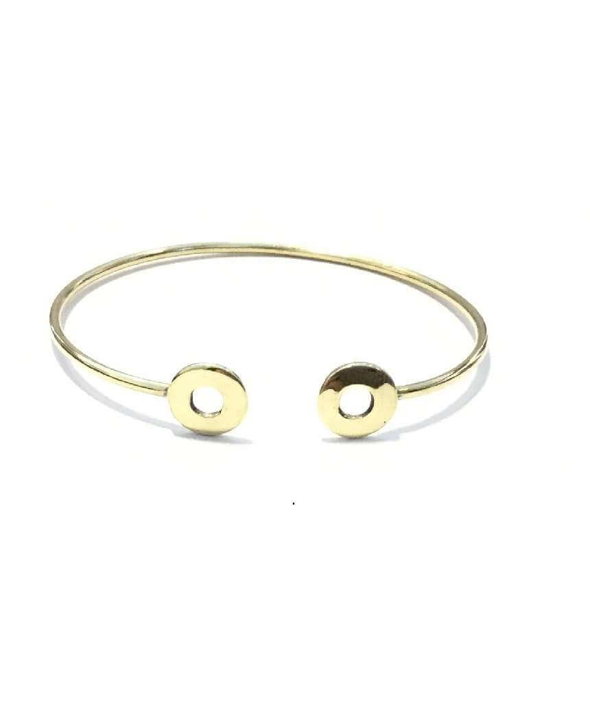 Simple Geometric Bracelet featuring a circle and square design, handmade in brass with silver plating, adjustable for all wrist sizes.