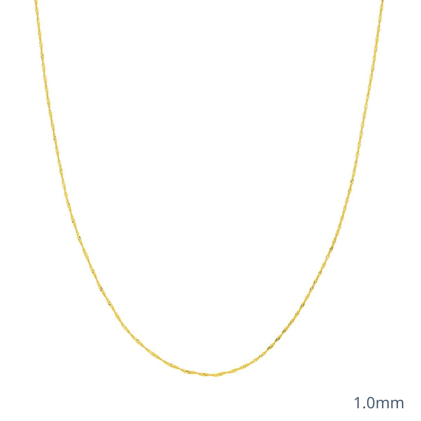 Thin gold chain necklace.