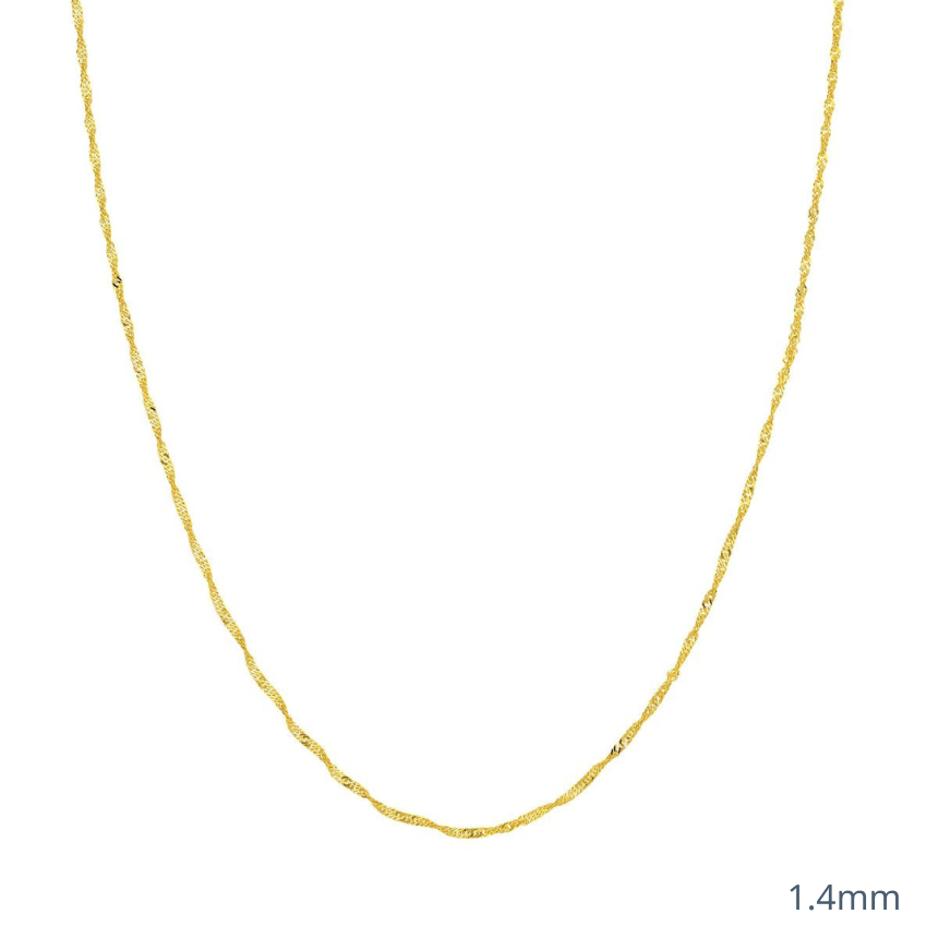 Thin twisted gold chain necklace.