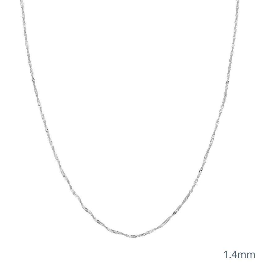 Thin silver chain necklace.