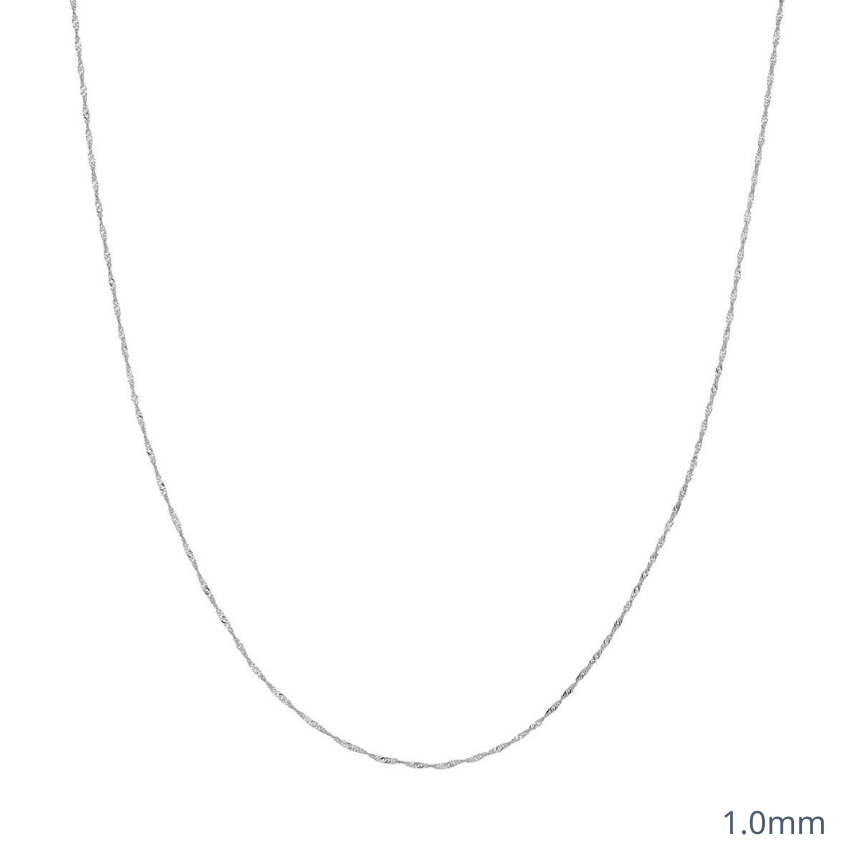 Thin silver chain necklace.