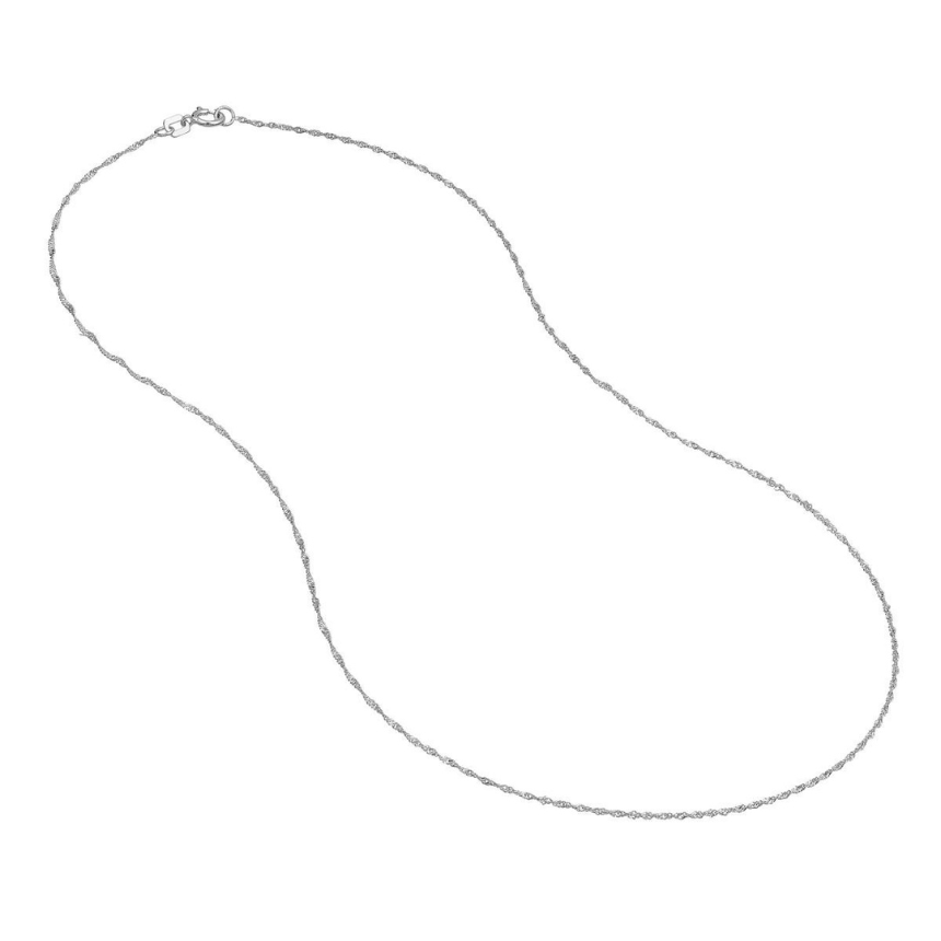 Thin silver chain necklace.