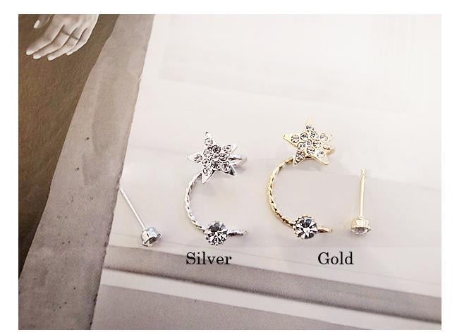 Single Left Ear Star Ear Stud and Clip featuring alloy material and sparkling artificial rhinestones, designed for stylish wear.