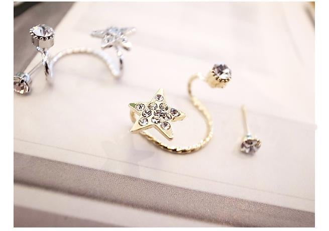 Single Left Ear Star Ear Stud and Clip featuring alloy material and sparkling artificial rhinestones, designed for stylish wear.