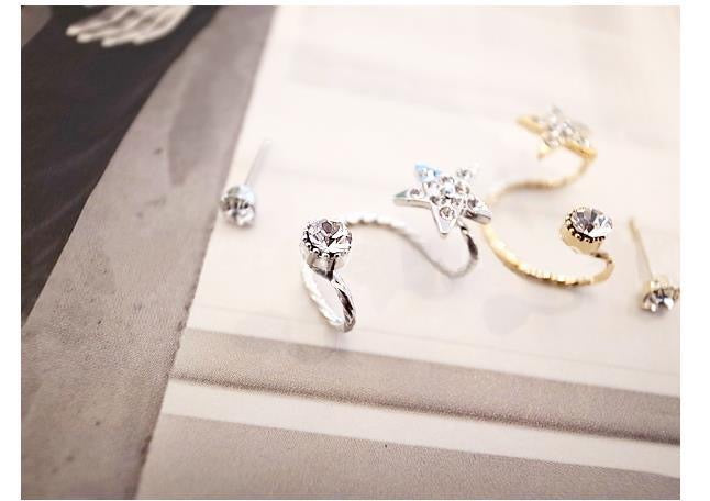 Single Left Ear Star Ear Stud and Clip featuring alloy material and sparkling artificial rhinestones, designed for stylish wear.