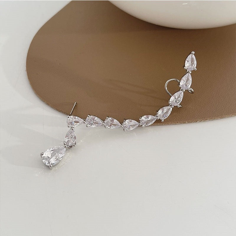 Single Shining Arc-Shaped Multi Zircon Water Drops Ear Stud and Clip featuring elegant design and sparkling accents.