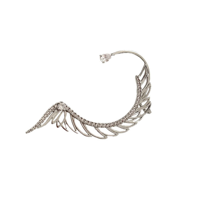 Single Shining Feathers Ear Stud and Ear-Hook featuring alloy and rhinestones, showcasing an elegant feather design.