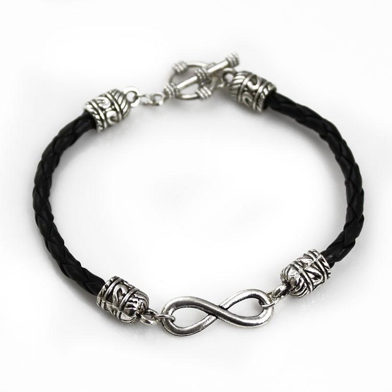 Single Strand Infinity European Bracelet featuring a soft faux leather band and textured beads in a rustic design.