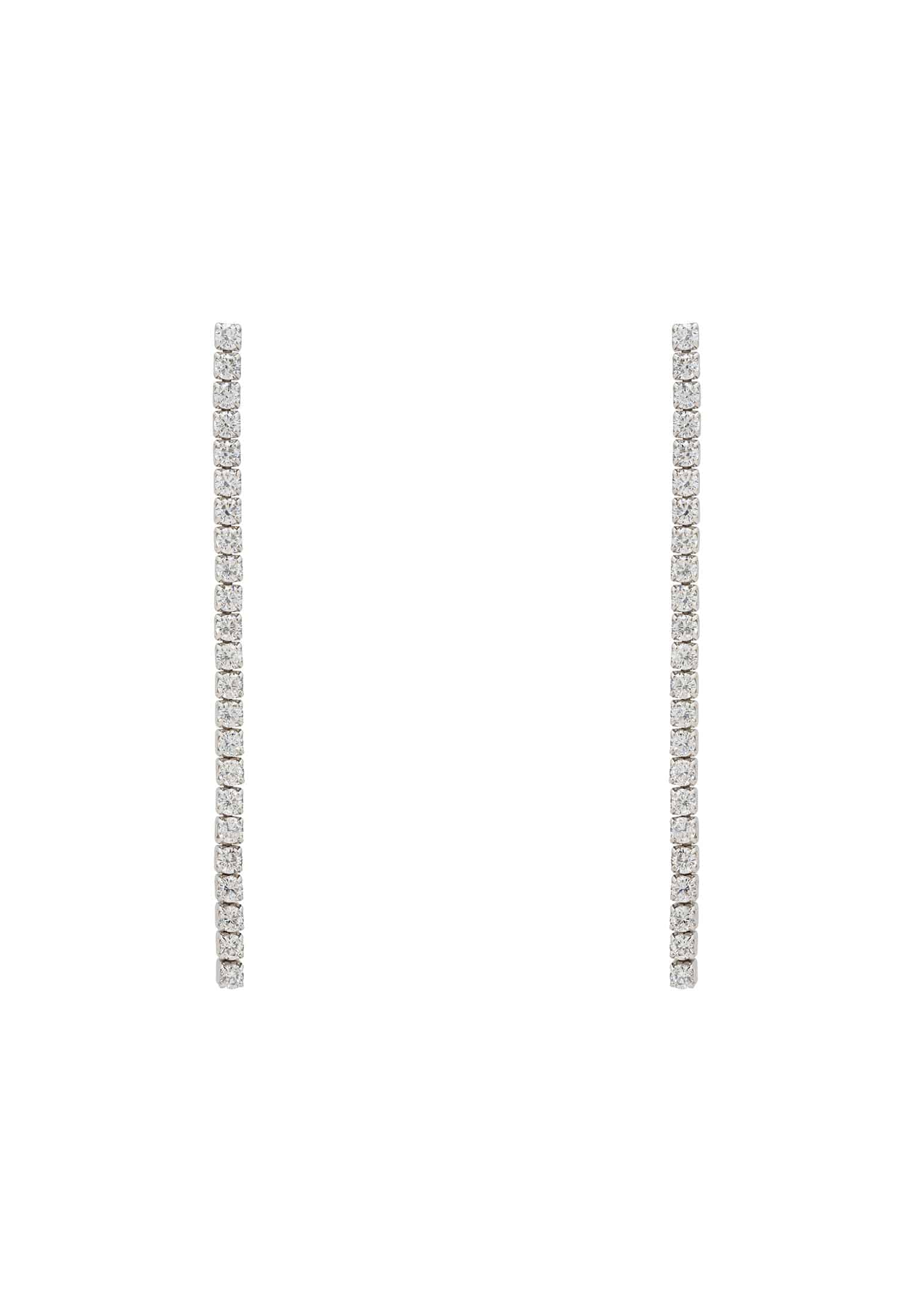 Elegant Single Strip Drop CZ Earrings in Silver, featuring sparkling micro pave zircons and a sleek design.