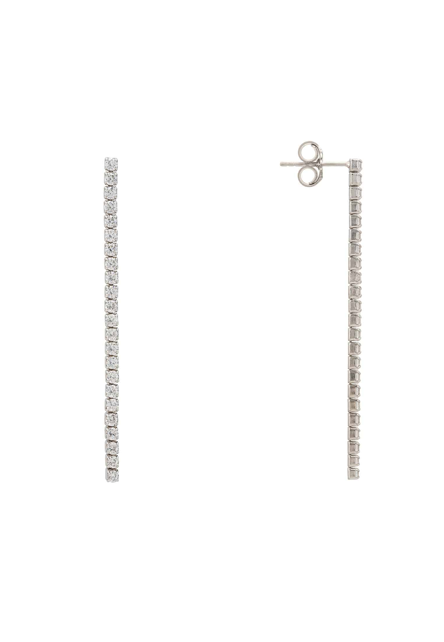 Elegant Single Strip Drop CZ Earrings in Silver, featuring sparkling micro pave zircons and a sleek design.