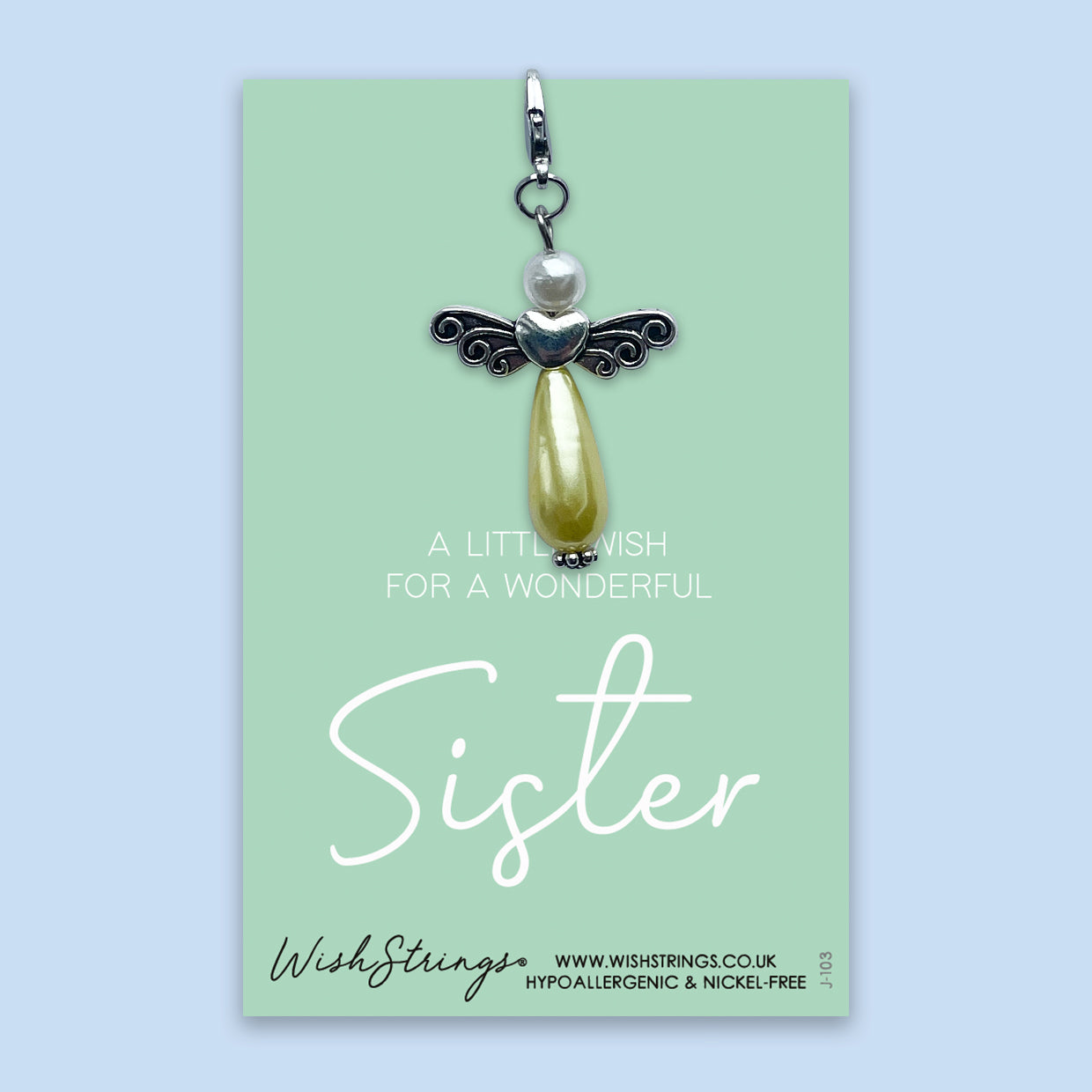 Sister - Wish Angel Clip on a glossy card with inspirational design, beautifully packaged.