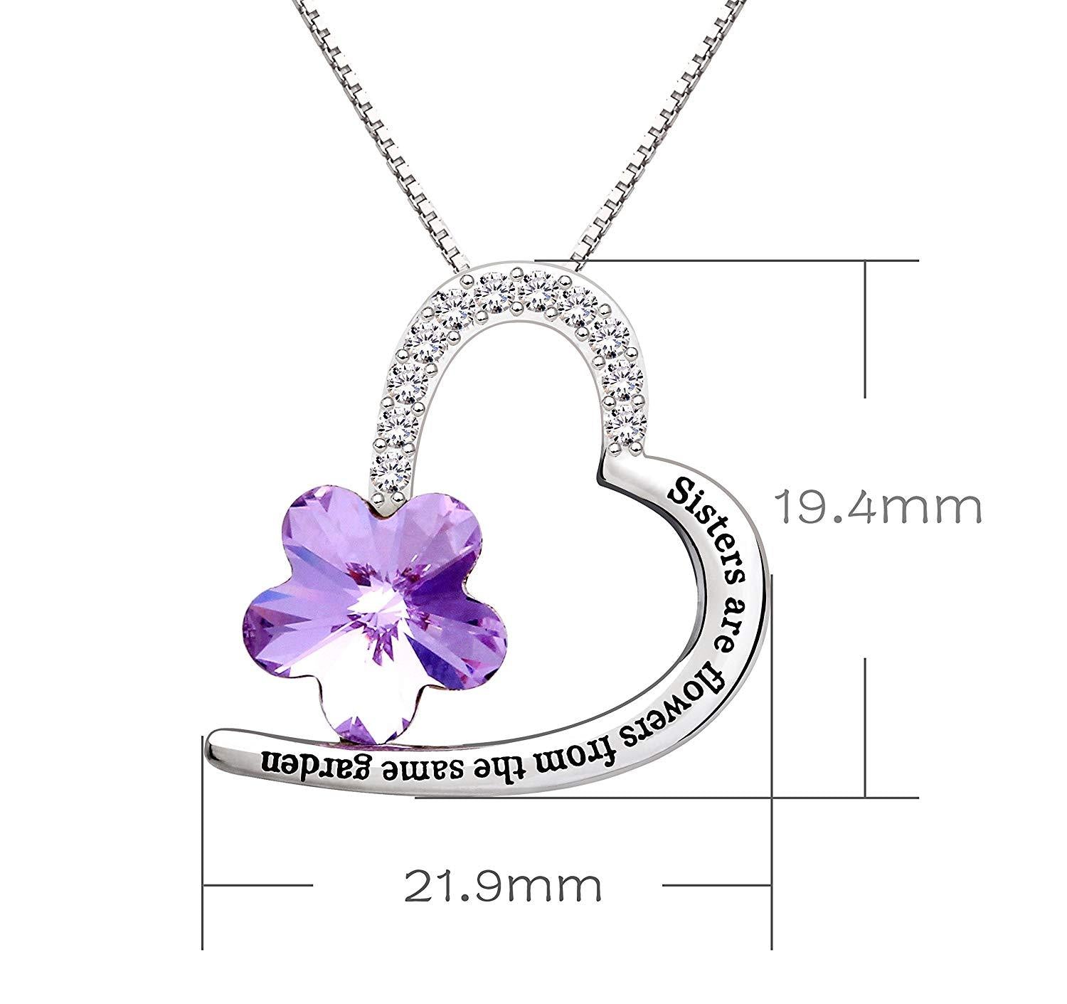 Sisters Amethyst Heart Necklace in 18K white gold, embellished with crystals, showcasing a heart-shaped pendant.